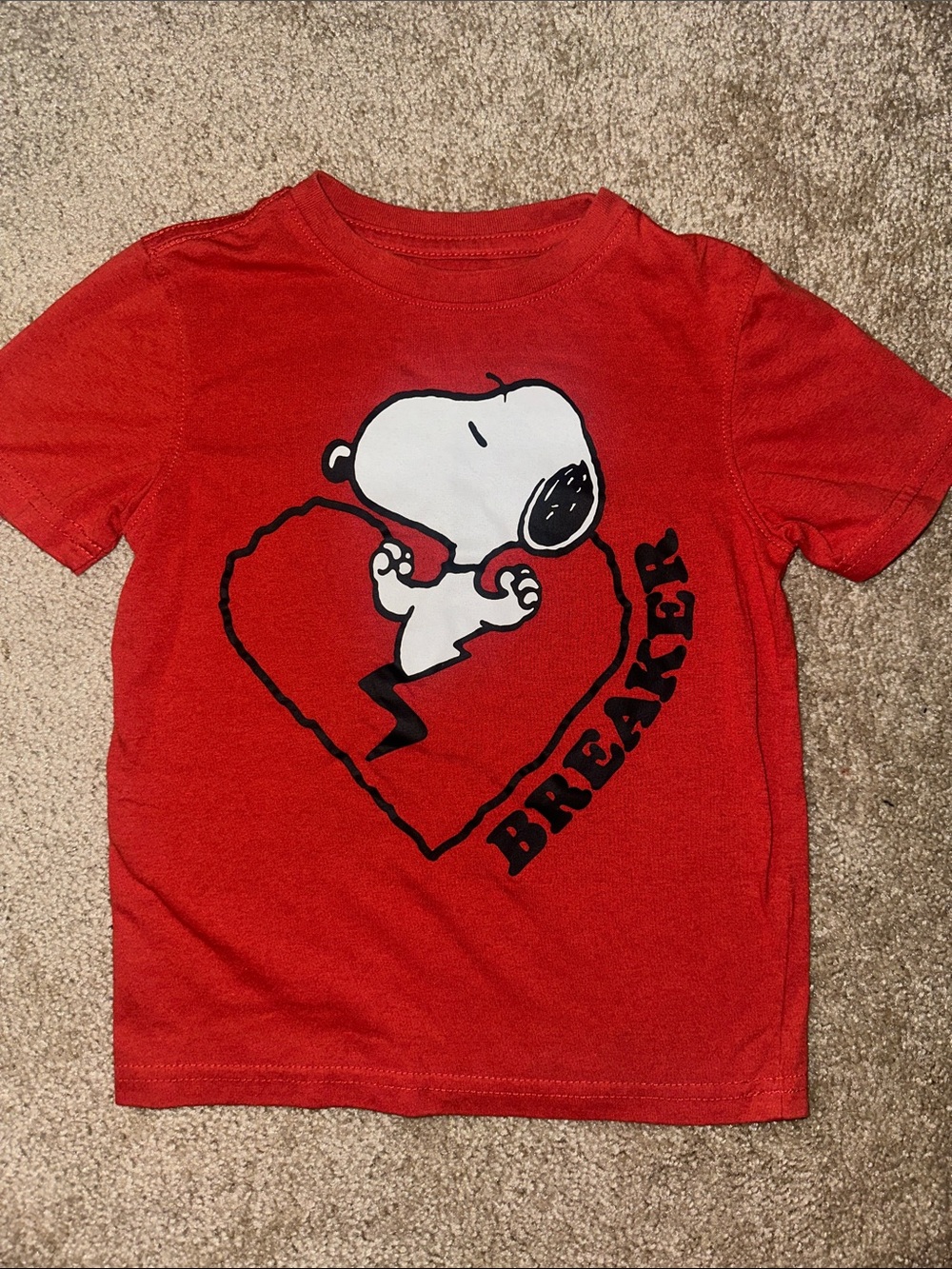 Peanuts Red Kids Tee with Snoopy Heart Graphic